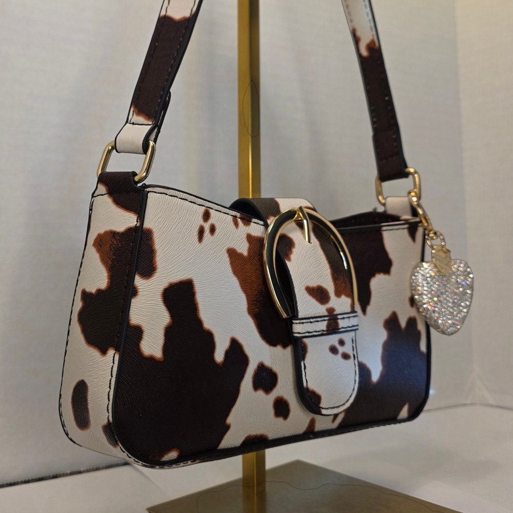 SALE!! Petite Cow Print Women's Bag and Rhinestone Heart Charm by Jane and Berry
